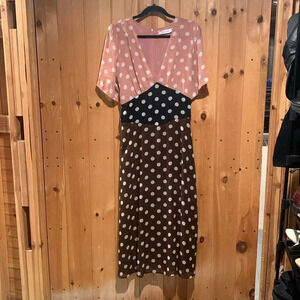 Lisa Says Gah Polka Dot Midi Dress in Pink and Brown